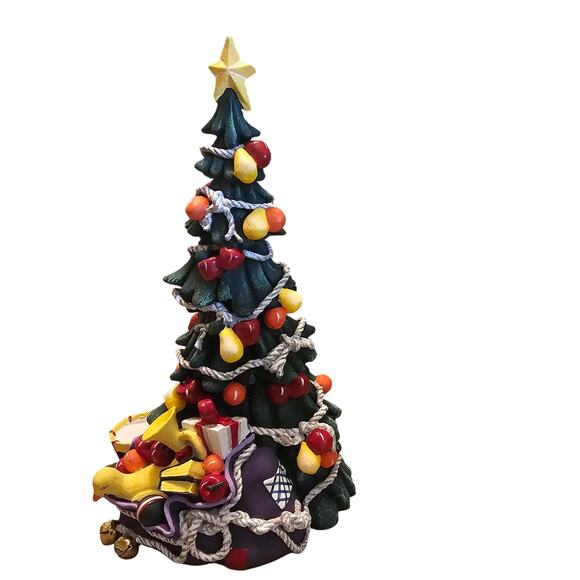 Department 56 Christmas Tree Figurine 8" Hand-Painted with Gifts & Fruit Accents - Picture 1 of 5